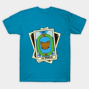 TAROT CARDS DECK | THE WORLD. | FORTUNE CAT T-Shirt